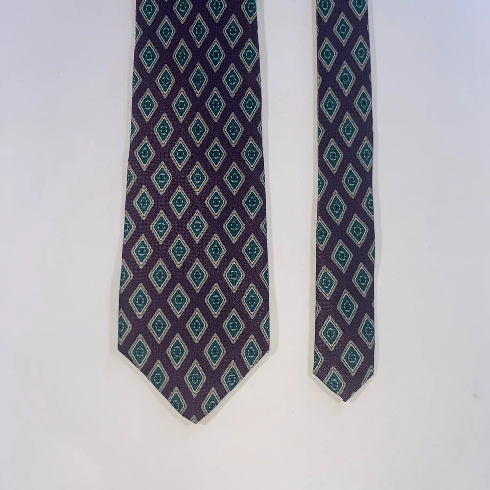 Kenneth Gordon New Orleans Mens Silk Tie Purple Teal‎ Geometric Diamond USA Made